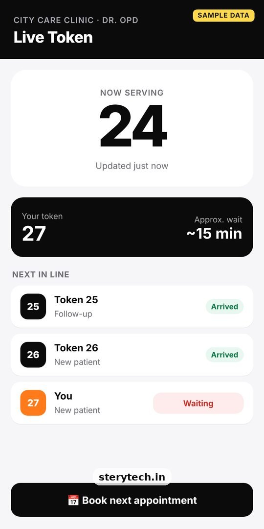 Clinic Tokens — sample screen of the Sterytech web app